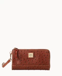 Ostrich Folded Zip Wristlet Cognac -Online Sale Dooney & Bourke W0177G OTCGPATN 1