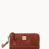 Ostrich Folded Zip Wristlet Cognac -Online Sale Dooney & Bourke W0177G OTCGPATN