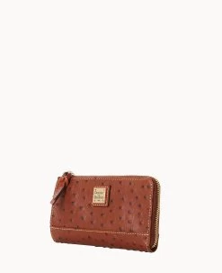 Ostrich Folded Zip Wristlet Cognac -Online Sale Dooney & Bourke W0177G OTCGPATN ALT1 1