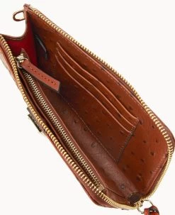 Ostrich Folded Zip Wristlet Cognac -Online Sale Dooney & Bourke W0177G OTCGPATN ALT2