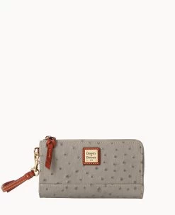 Ostrich Folded Zip Wristlet Cognac -Online Sale Dooney & Bourke W0177G OTGYPATN