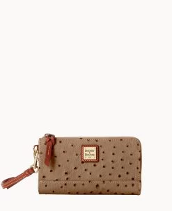 Ostrich Folded Zip Wristlet Cognac -Online Sale Dooney & Bourke W0177G OTMSPATN