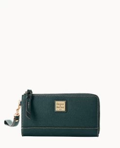 Saffiano Folded Zip Wristlet Black -Online Sale Dooney & Bourke W0177G SIIVSIIV