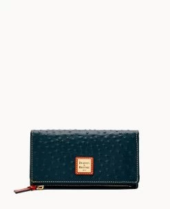 Ostrich Foldover Wallet Grey Tan -Online Sale Dooney & Bourke W0219G OTBLPATN