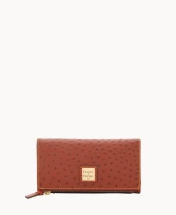 Ostrich Foldover Wallet Grey Tan -Online Sale Dooney & Bourke W0219G OTCGPATN