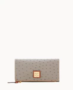 Ostrich Foldover Wallet Grey Tan -Online Sale Dooney & Bourke W0219G OTGYPATN 1