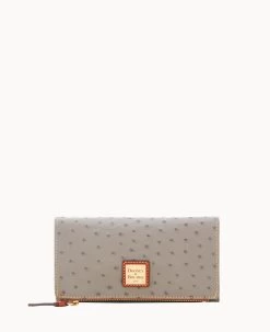 Ostrich Foldover Wallet Grey Tan -Online Sale Dooney & Bourke W0219G OTGYPATN