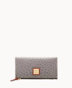 Ostrich Foldover Wallet Grey Tan