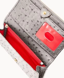 Ostrich Foldover Wallet Grey Tan -Online Sale Dooney & Bourke W0219G OTGYPATN0002 ALT2 1