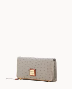 Ostrich Foldover Wallet Grey Tan -Online Sale Dooney & Bourke W0219G OTGYPATN ALT1