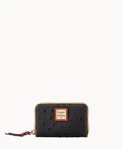 Ostrich Large Zip Around Credit Card Case Black -Online Sale Dooney & Bourke W0322G OTBLPATN 1