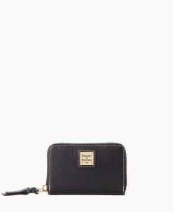 Saffiano Large Zip Around Credit Card Case Black