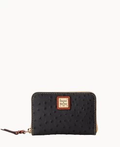 Ostrich Medium Zip Around Wallet Black -Online Sale Dooney & Bourke W0323G OTBLPATN 1