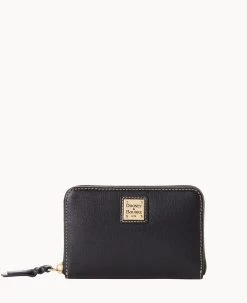 Saffiano Medium Zip Around Credit Card Case Black