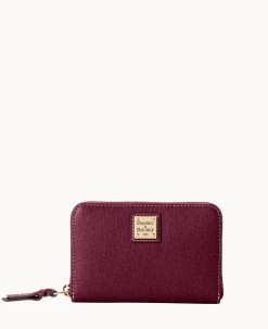 Saffiano Medium Zip Around Credit Card Case Black -Online Sale Dooney & Bourke W0323G SIBXSIBX