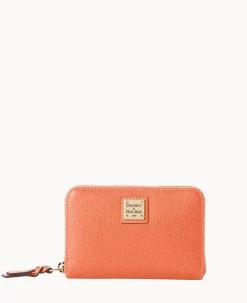 Saffiano Medium Zip Around Credit Card Case Black -Online Sale Dooney & Bourke W0323G SICRSICR