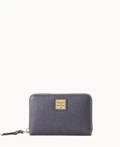 Saffiano Medium Zip Around Credit Card Case Black -Online Sale Dooney & Bourke W0323G SIDYSIDY