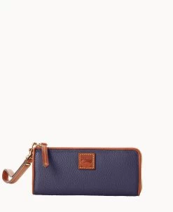 Pebble Grain Zip Clutch Wristlet Midnight Blue