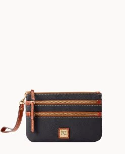 Pebble Grain Triple Zip Wristlet Caramel -Online Sale Dooney & Bourke W0335G AWBLPATN