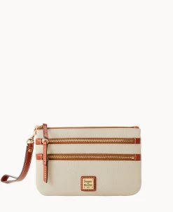 Pebble Grain Triple Zip Wristlet Caramel -Online Sale Dooney & Bourke W0335G AWBOPATN