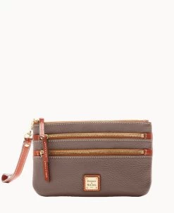 Pebble Grain Triple Zip Wristlet Caramel -Online Sale Dooney & Bourke W0335G AWELPATN
