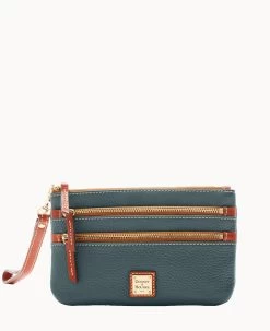 Pebble Grain Triple Zip Wristlet Caramel -Online Sale Dooney & Bourke W0335G AWFSPATN