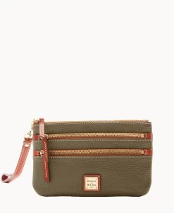 Pebble Grain Triple Zip Wristlet Caramel -Online Sale Dooney & Bourke W0335G AWOLPATN