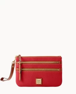 Pebble Grain Triple Zip Wristlet Caramel -Online Sale Dooney & Bourke W0335G AWRDPATN