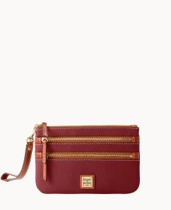 Pebble Grain Triple Zip Wristlet Caramel -Online Sale Dooney & Bourke W0335G AWWNPATN