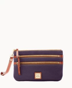 Pebble Grain Triple Zip Wristlet Caramel -Online Sale Dooney & Bourke W0335G AWXPPATN
