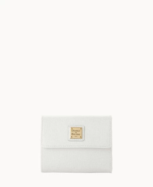 Saffiano Small Flap Credit Card Wallet Off White -Online Sale Dooney & Bourke W1106G SIOWSIOW0002