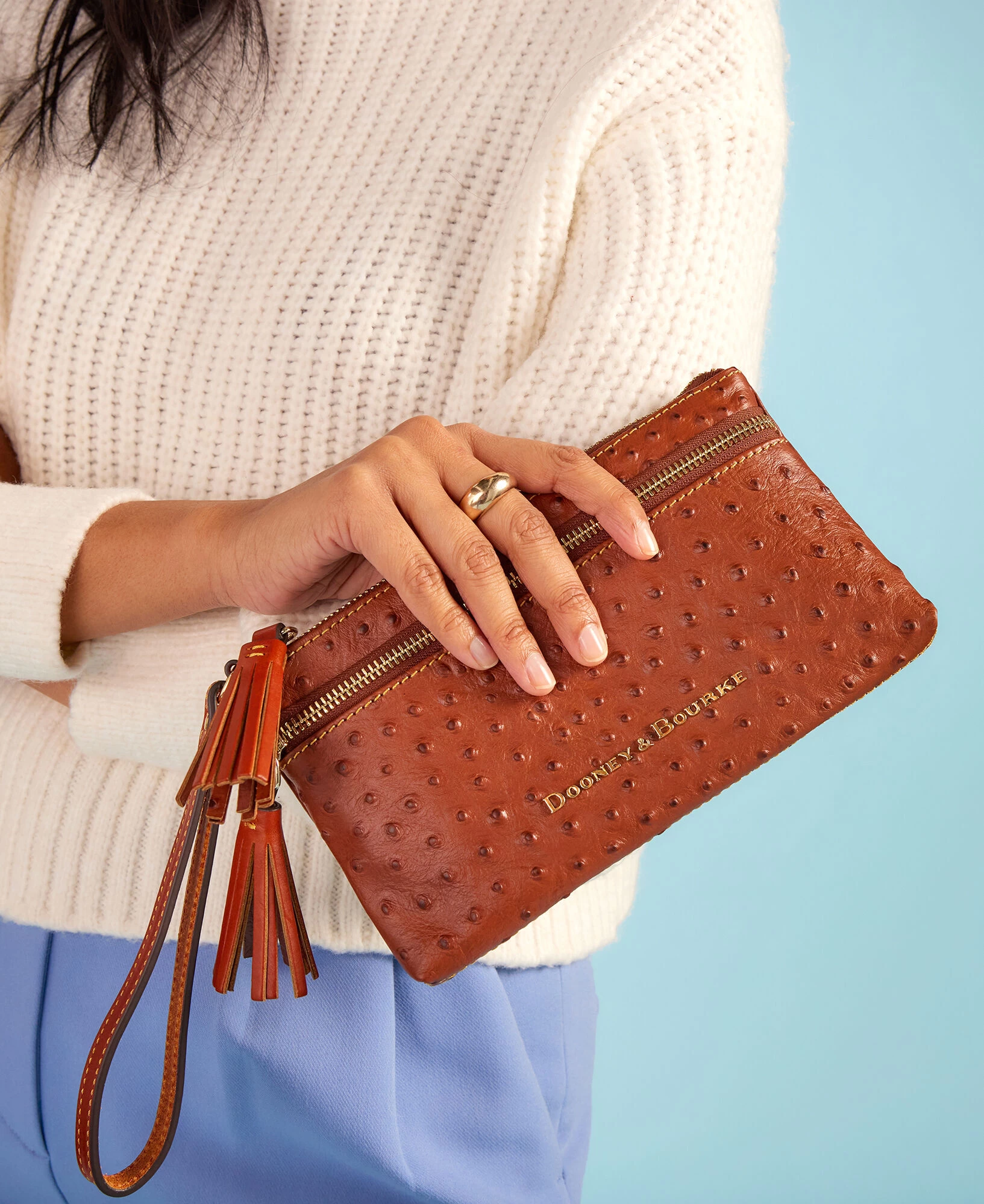 Ostrich Double Zip Wristlet Black 4 Ostrich Double Zip Wristlet Black - Image 2